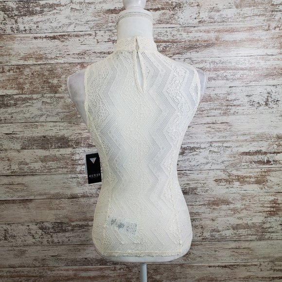 GUESS Cream White Sleeveless Gamilla Lace Top - Picture 2 of 13